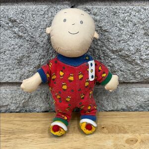 Vintage Caillou Plush Baby Doll in Red Chick Print Pajamas